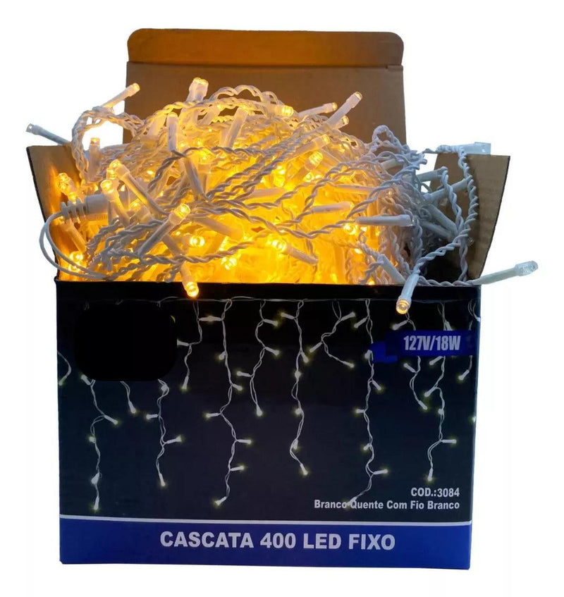 Cascata Fixa LED 10 Metros com 400 Leds Branco Quente Prova D'água - Baú Shops