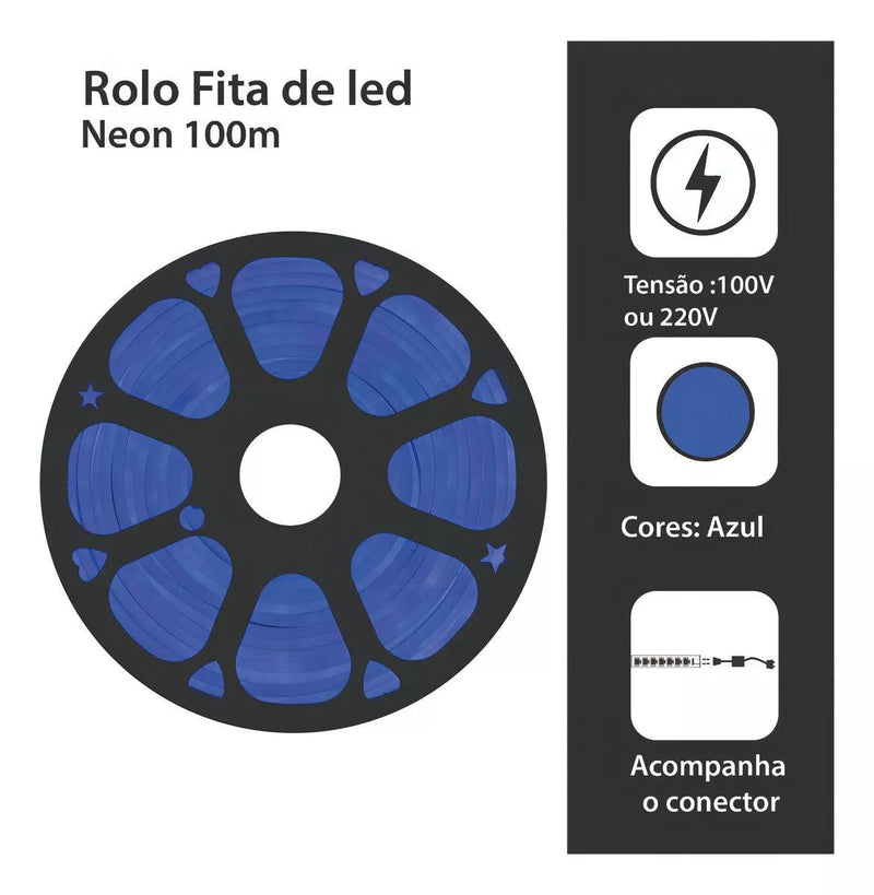 Fita Led Neon Flex Rolo 100 metros 12v Azul - Baú Shops