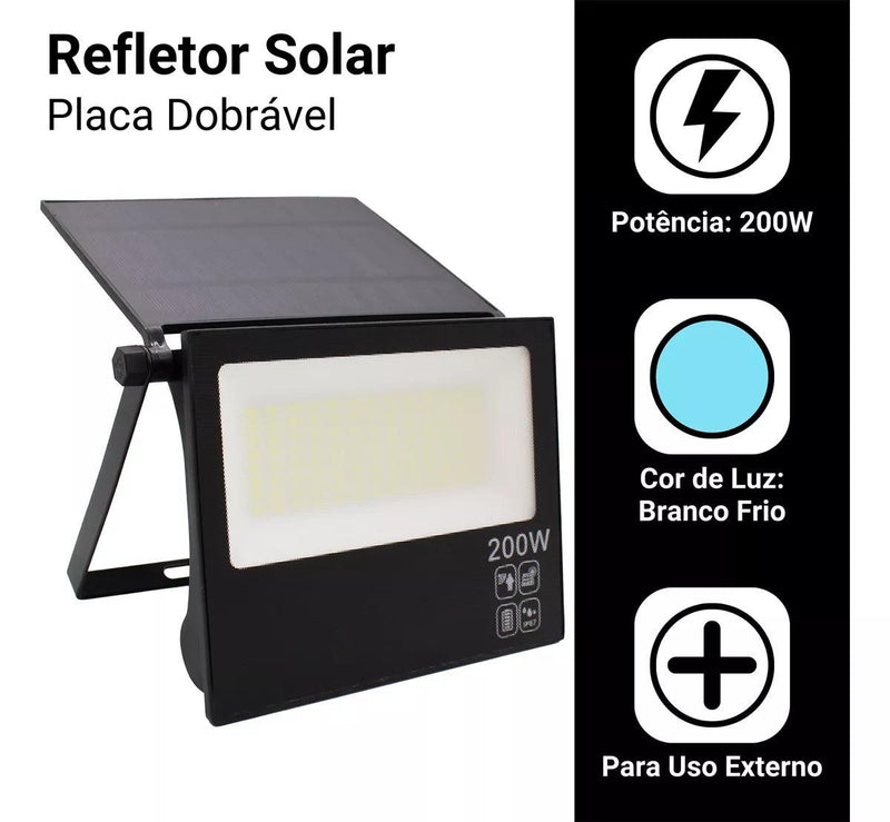 Refletor Solar Led 200w Placa Prova Dágua Dobrável Ajustável